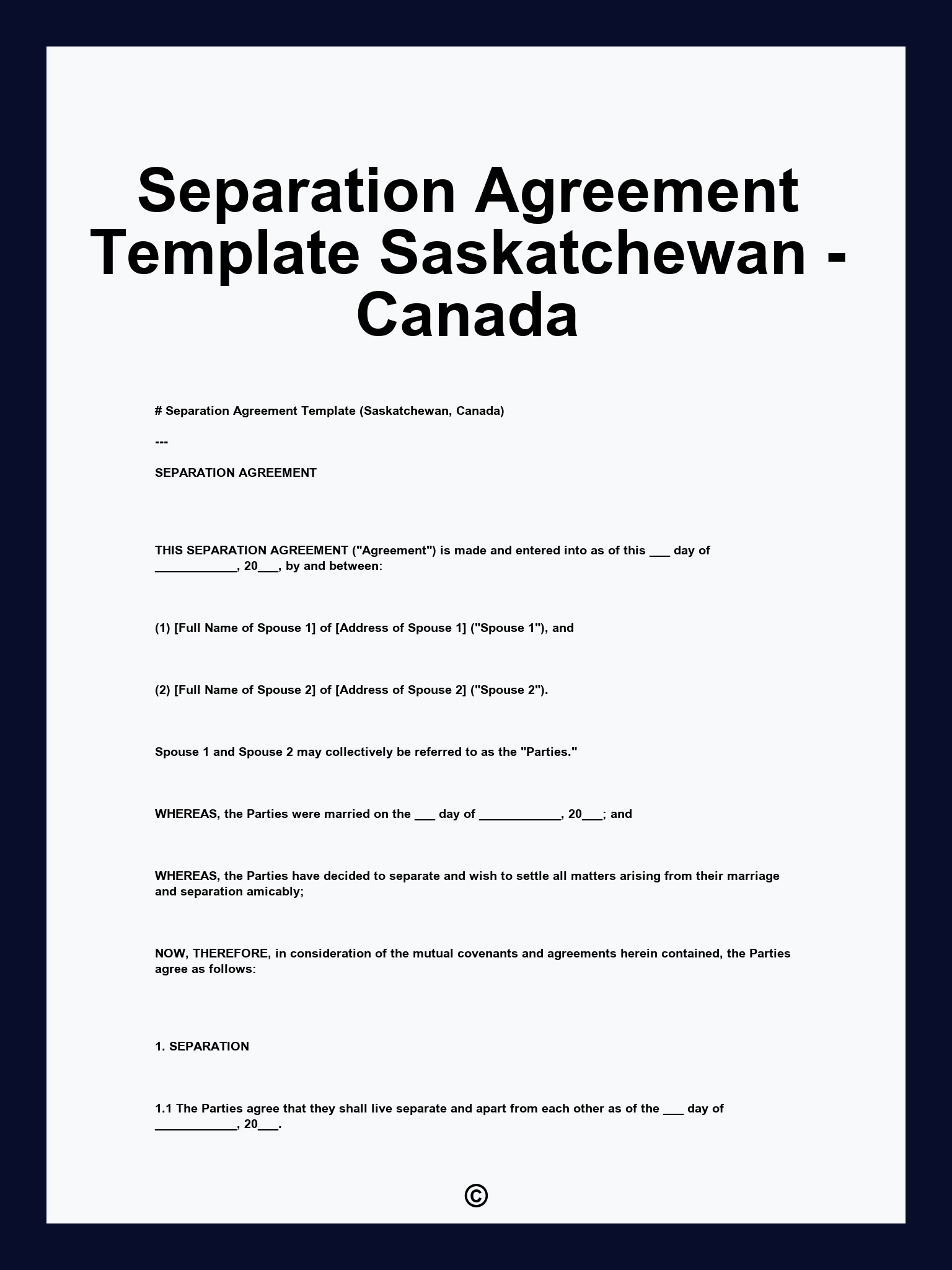 Separation Agreement Template Saskatchewan - Canada