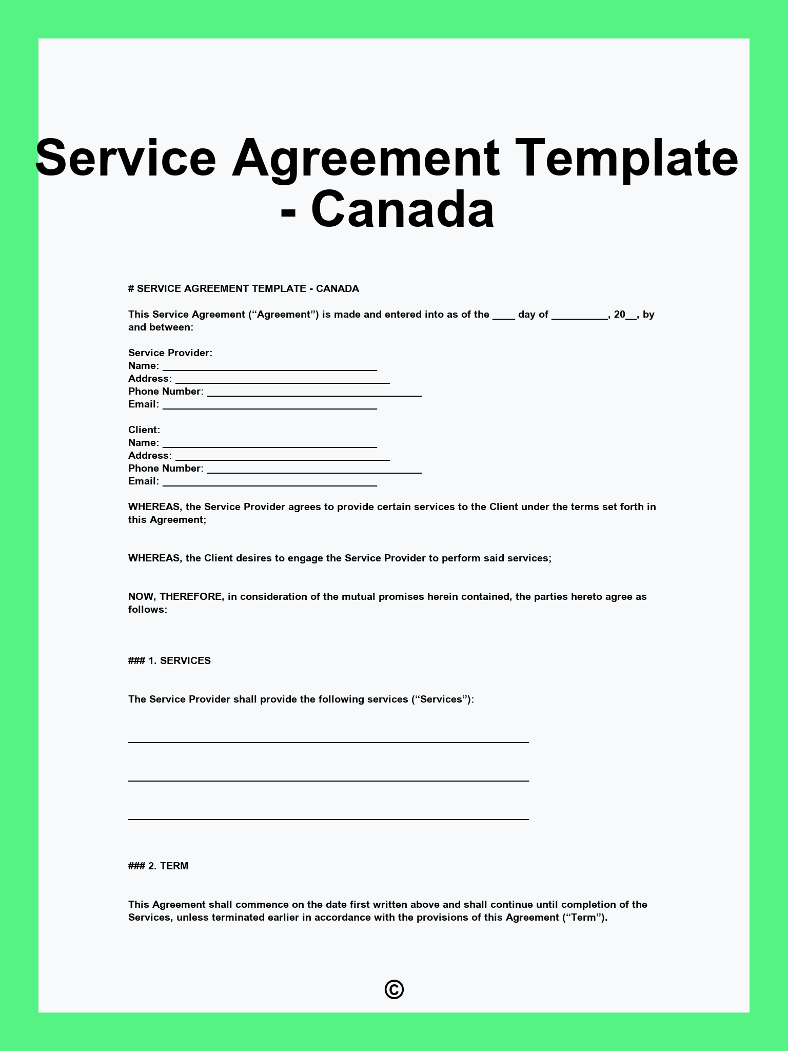 Service Agreement Template - Canada