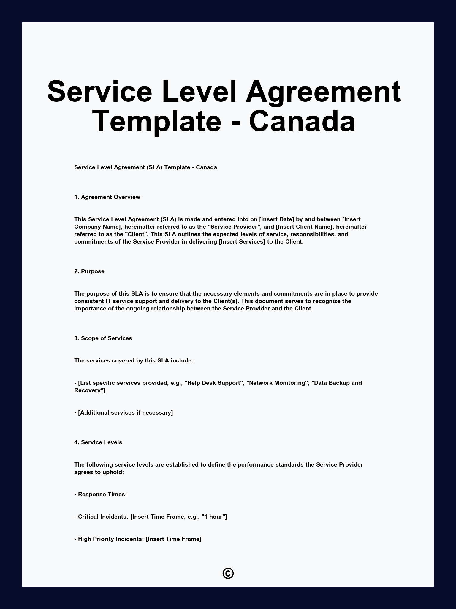 Service Level Agreement Template - Canada