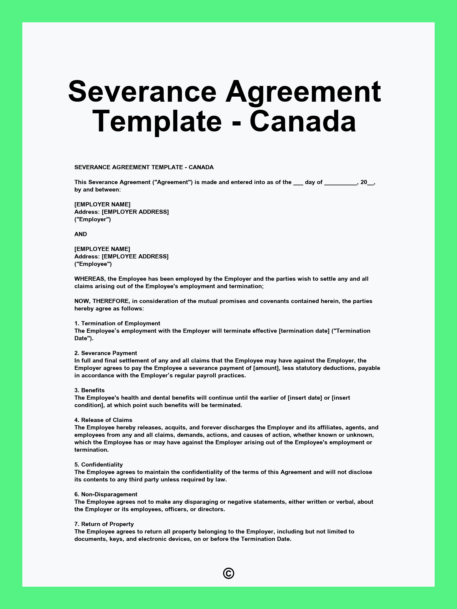 Severance Agreement Template - Canada