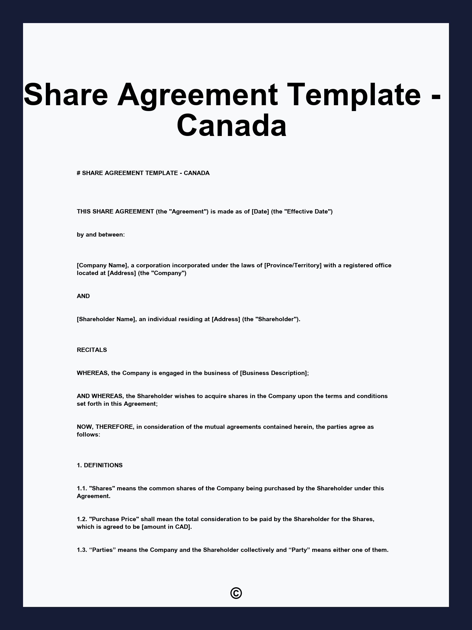 Share Agreement Template - Canada