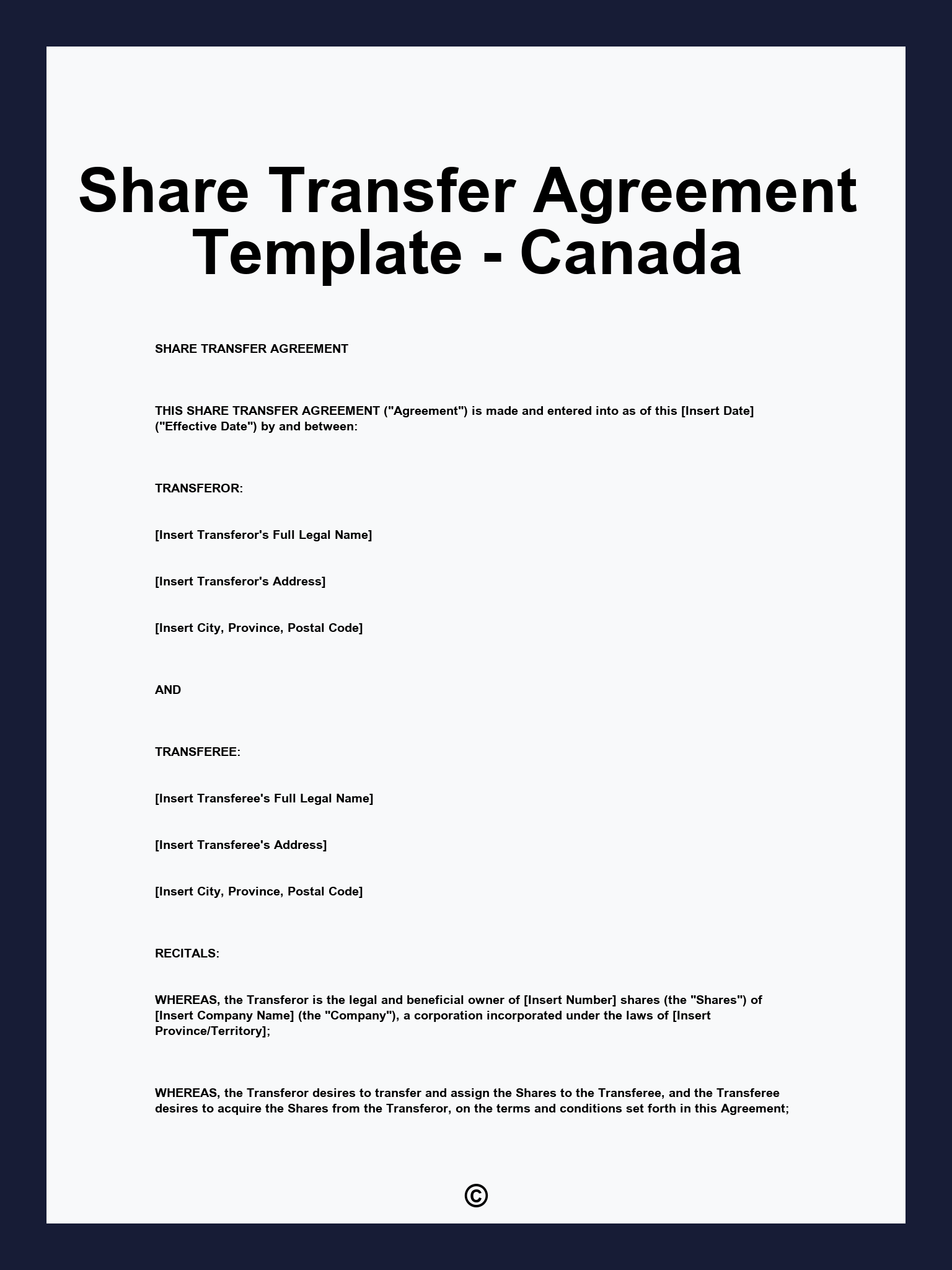 Share Transfer Agreement Template - Canada