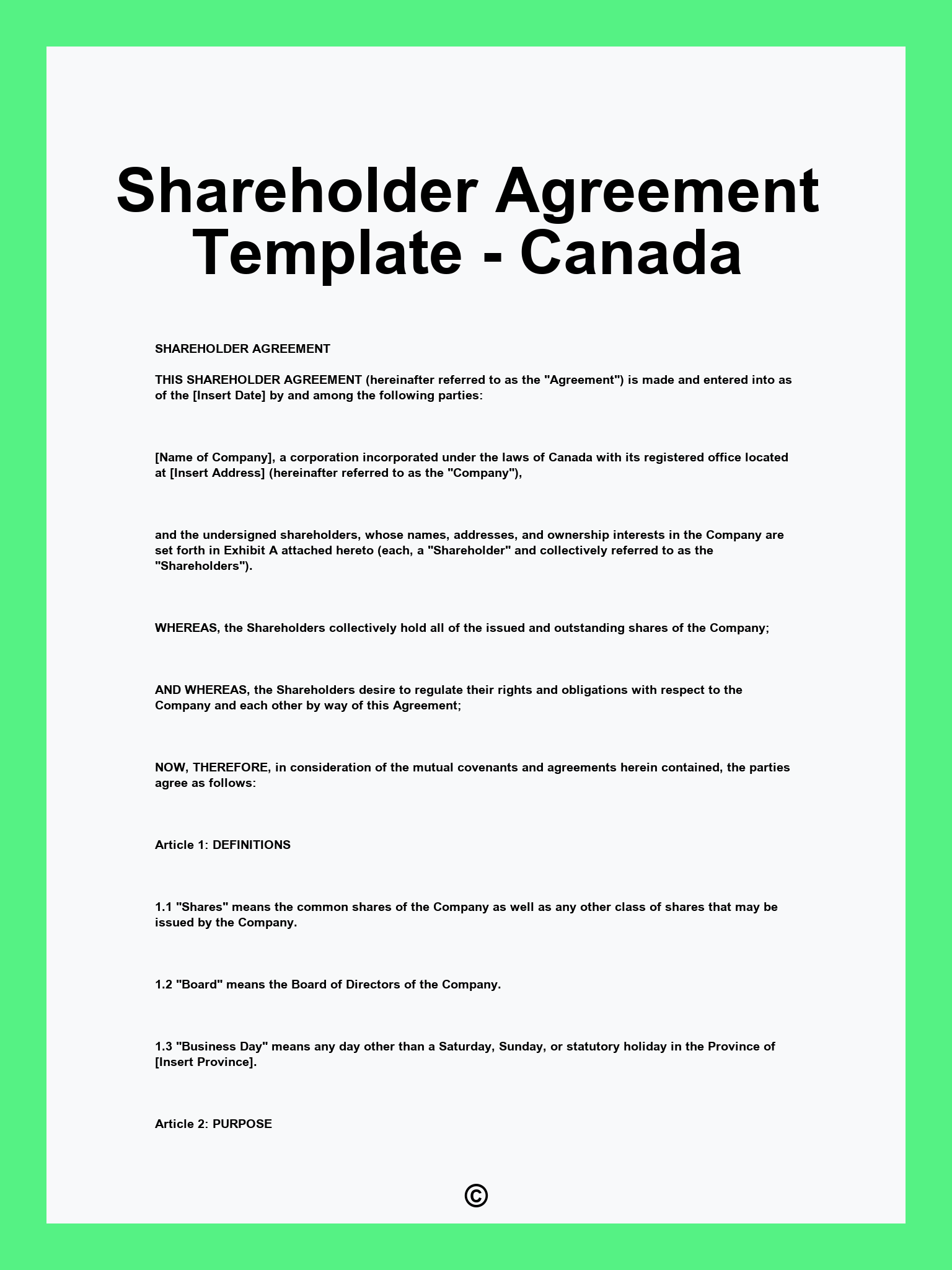 Shareholder Agreement Template - Canada