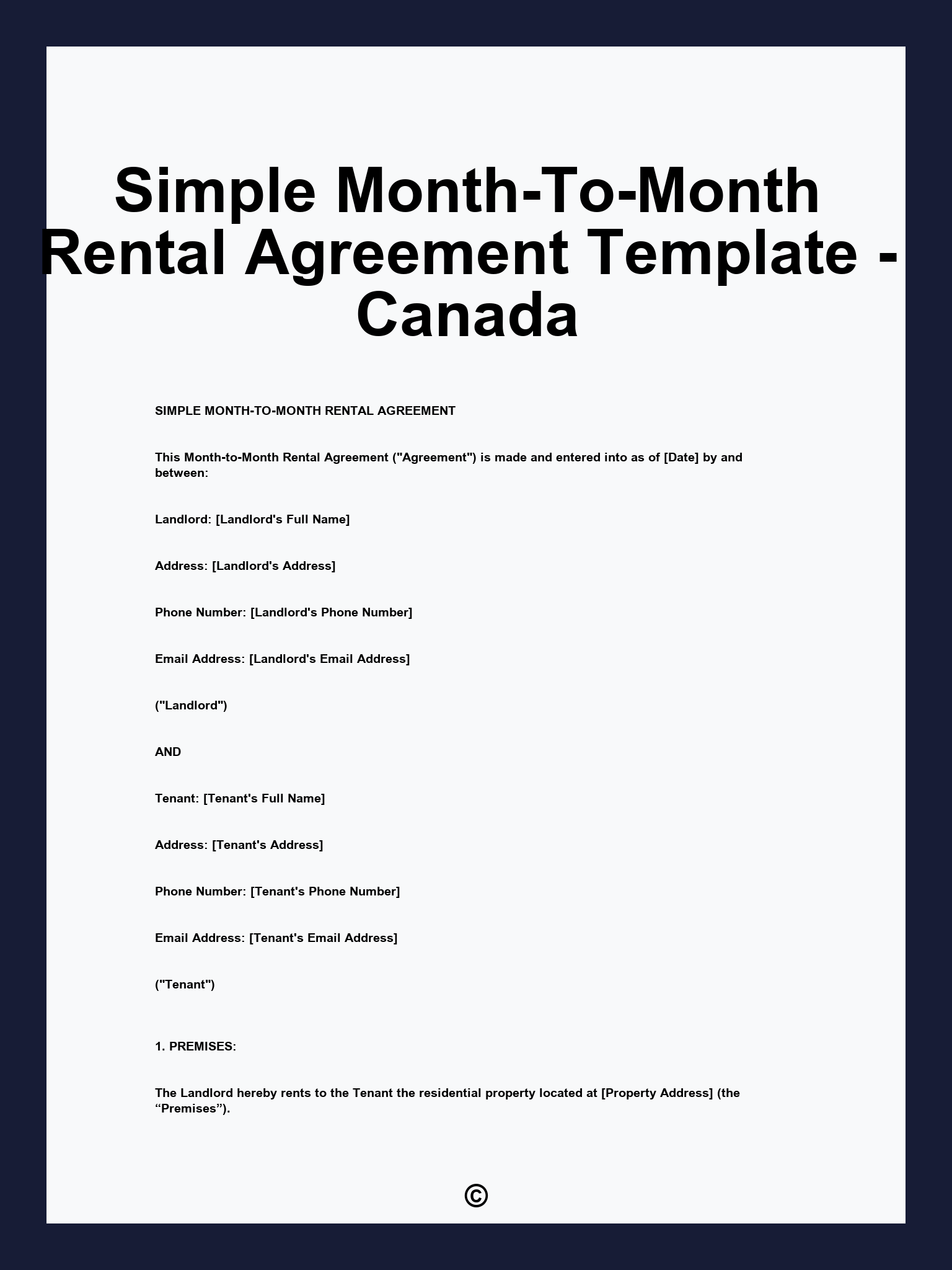 Simple Month-To-Month Rental Agreement Template - Canada