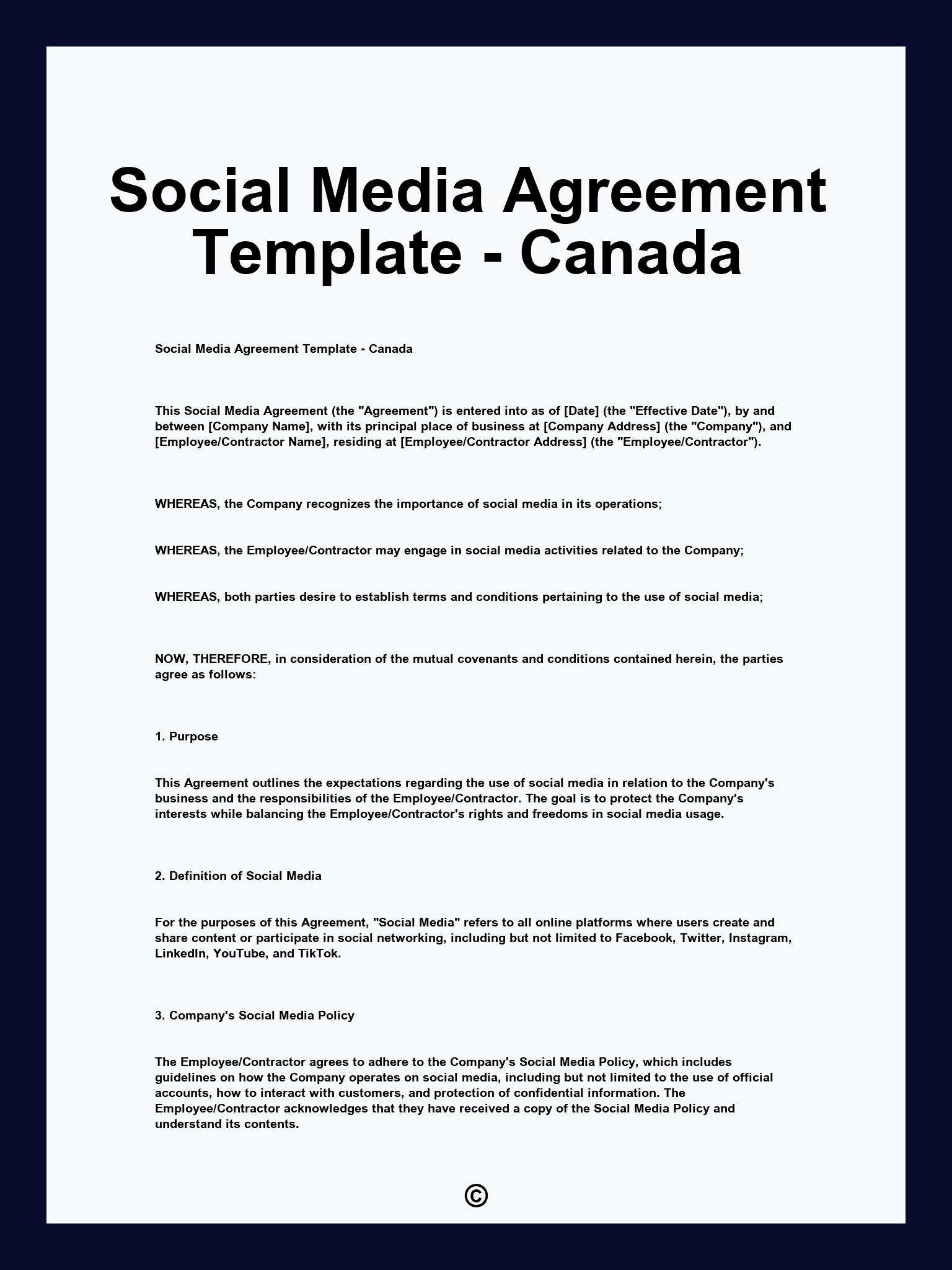 Social Media Agreement Template - Canada