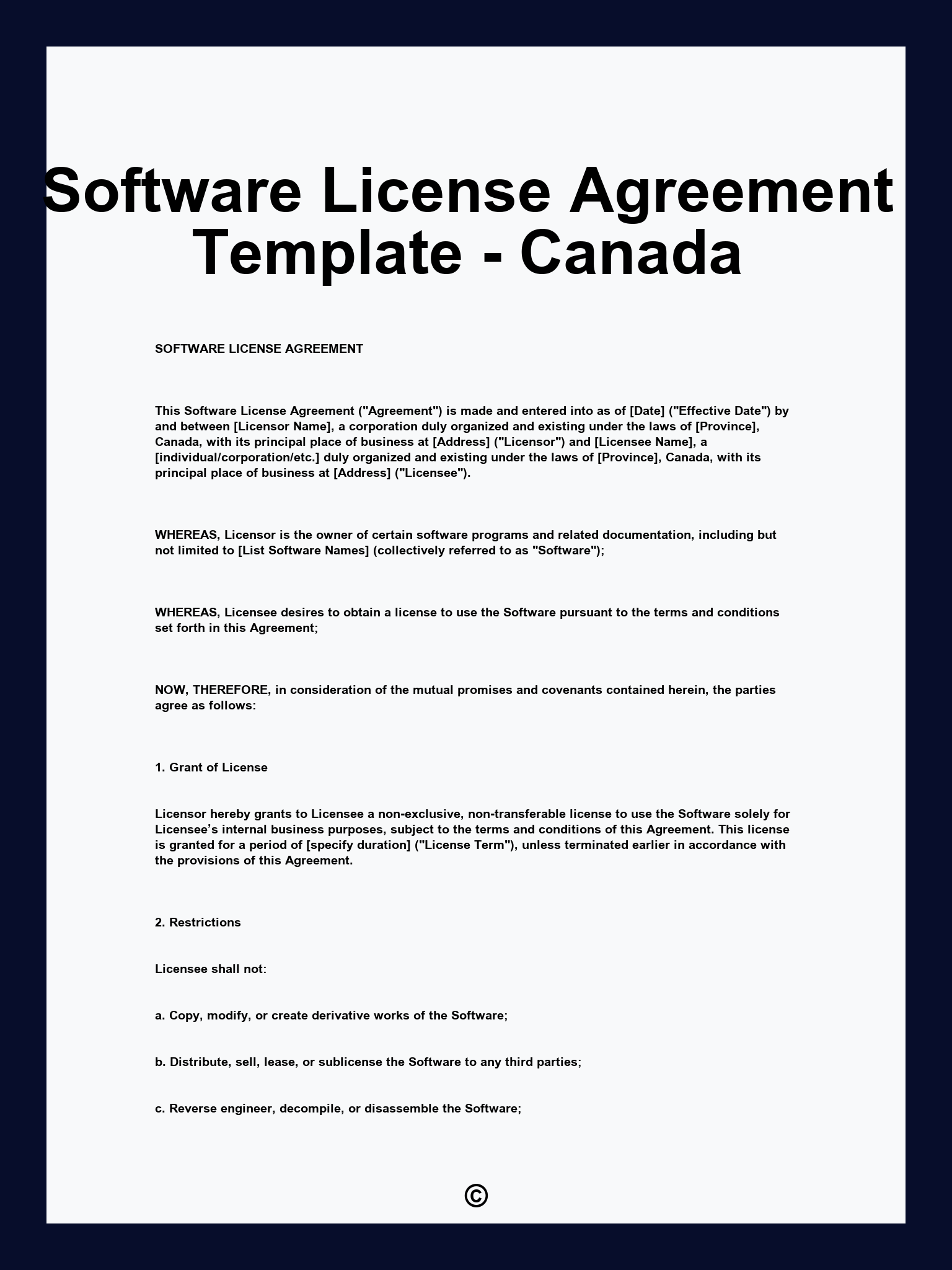 Software License Agreement Template - Canada