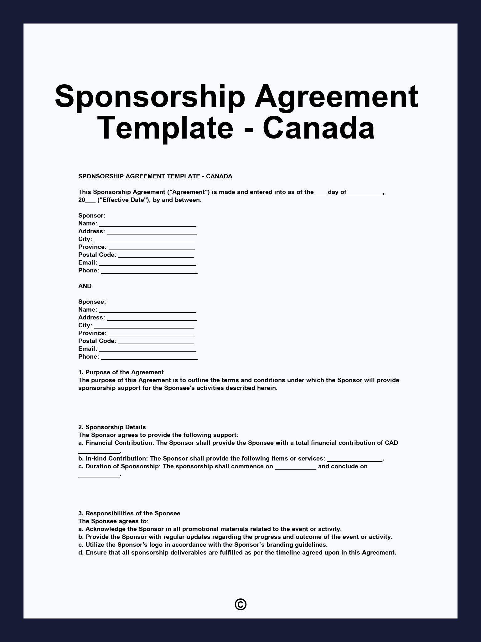 Sponsorship Agreement Template - Canada