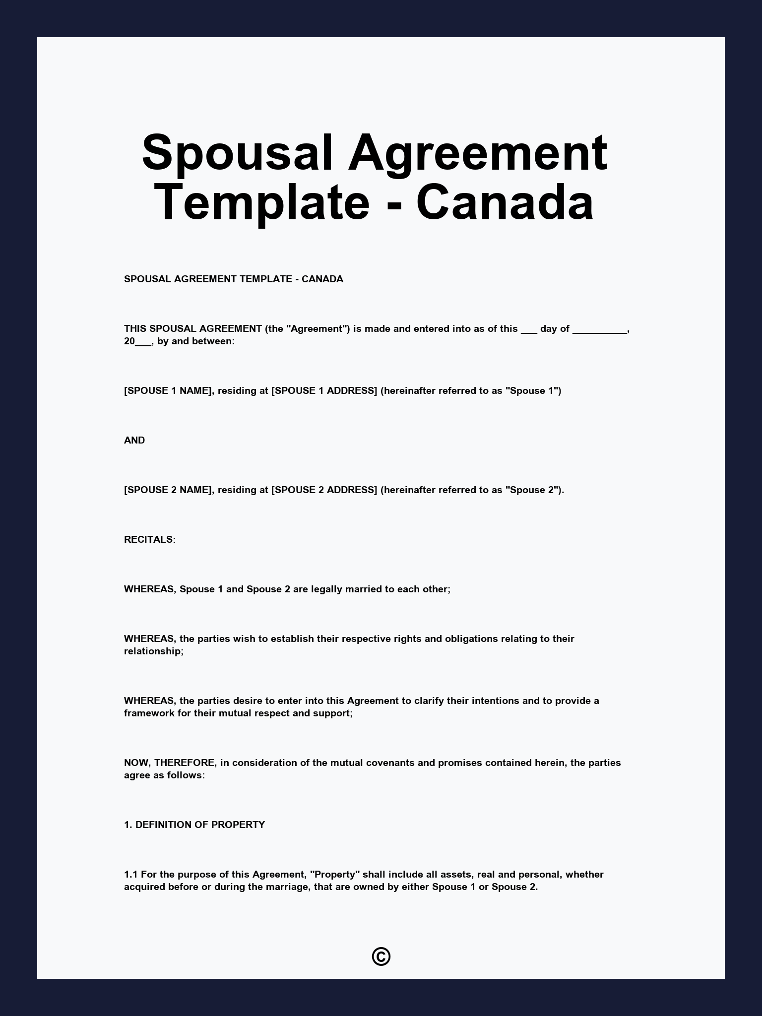 Spousal Agreement Template - Canada