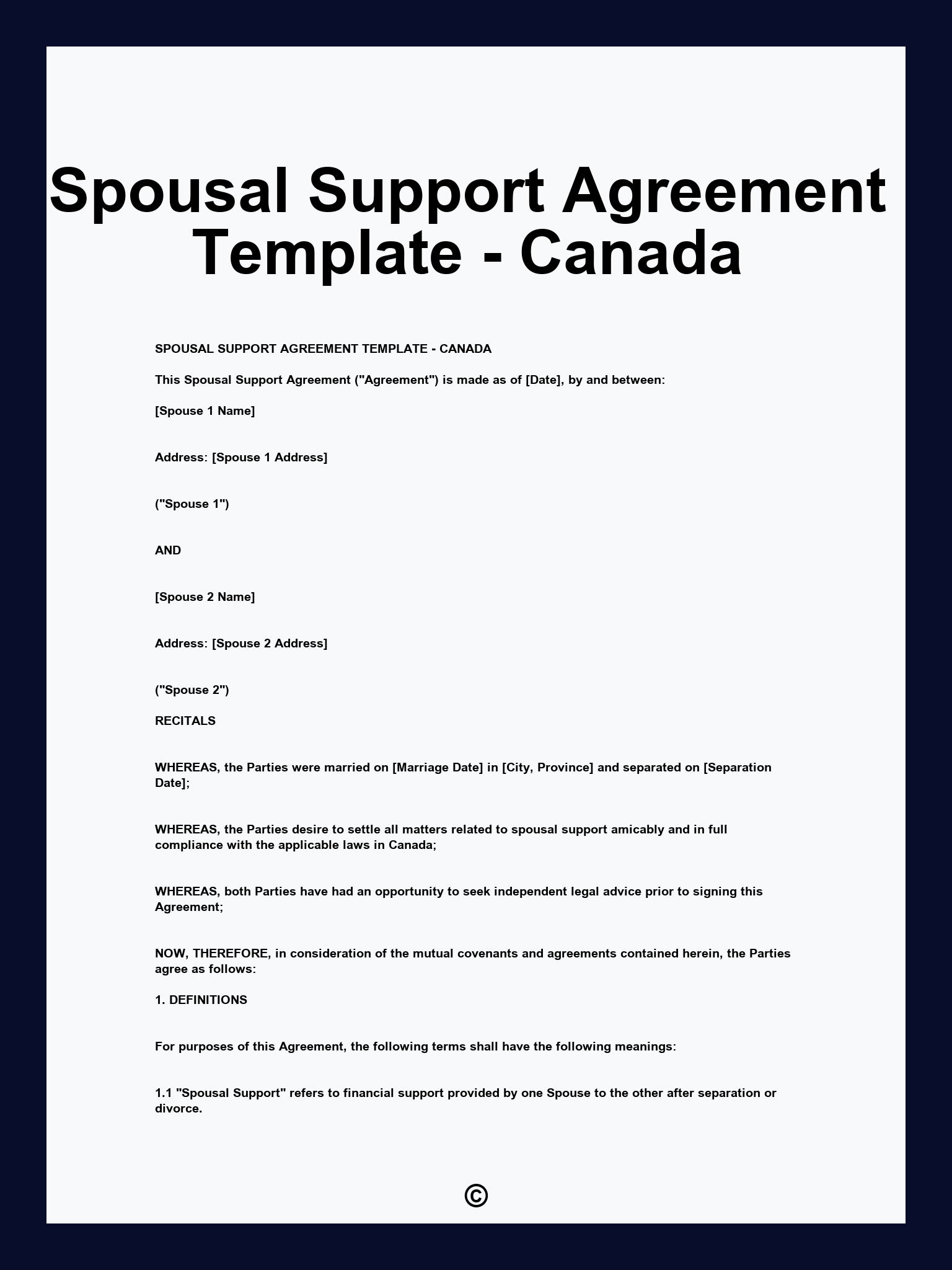 Spousal Support Agreement Template - Canada