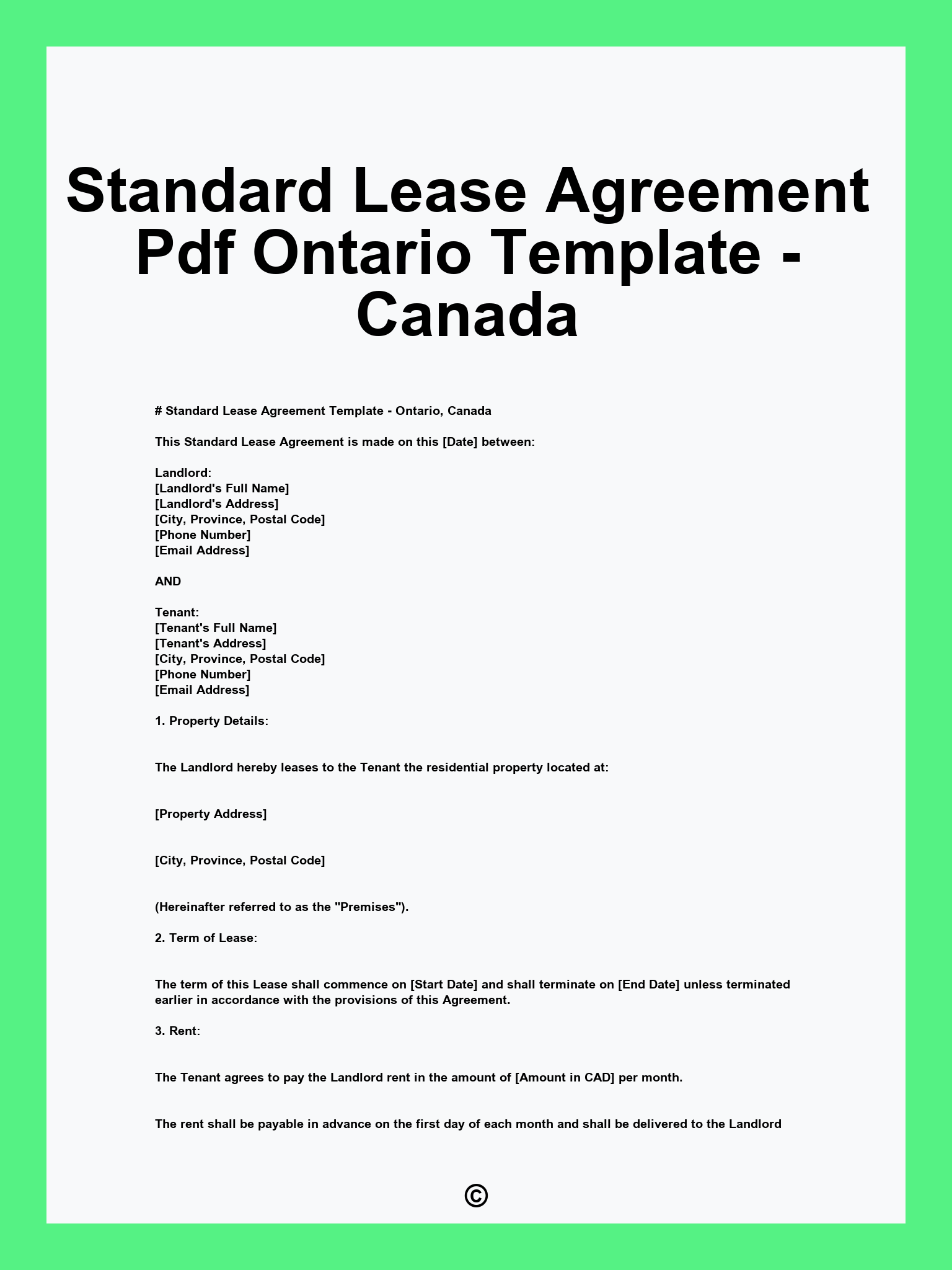 Standard Lease Agreement Pdf Ontario Template - Canada
