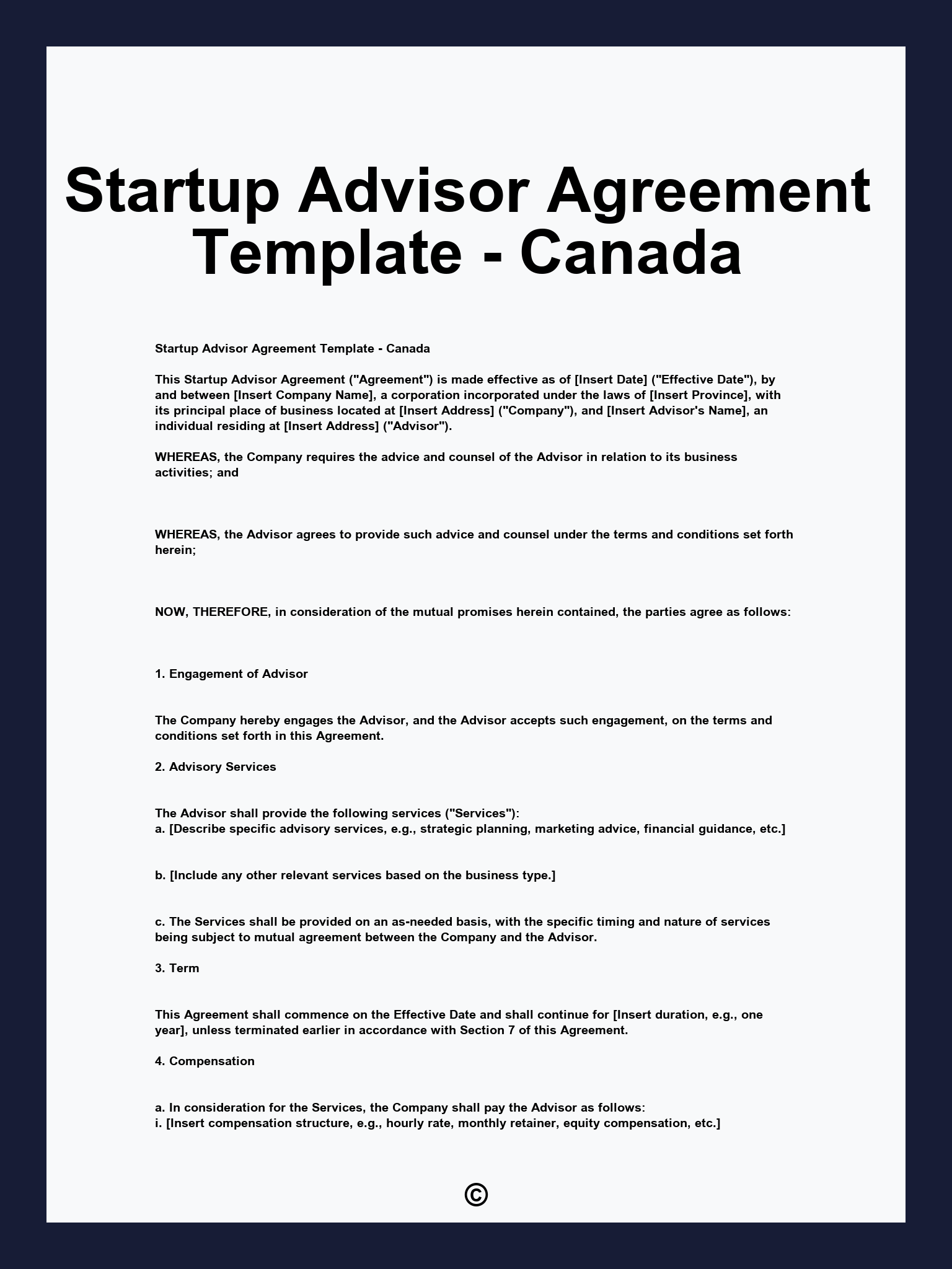 Startup Advisor Agreement Template - Canada