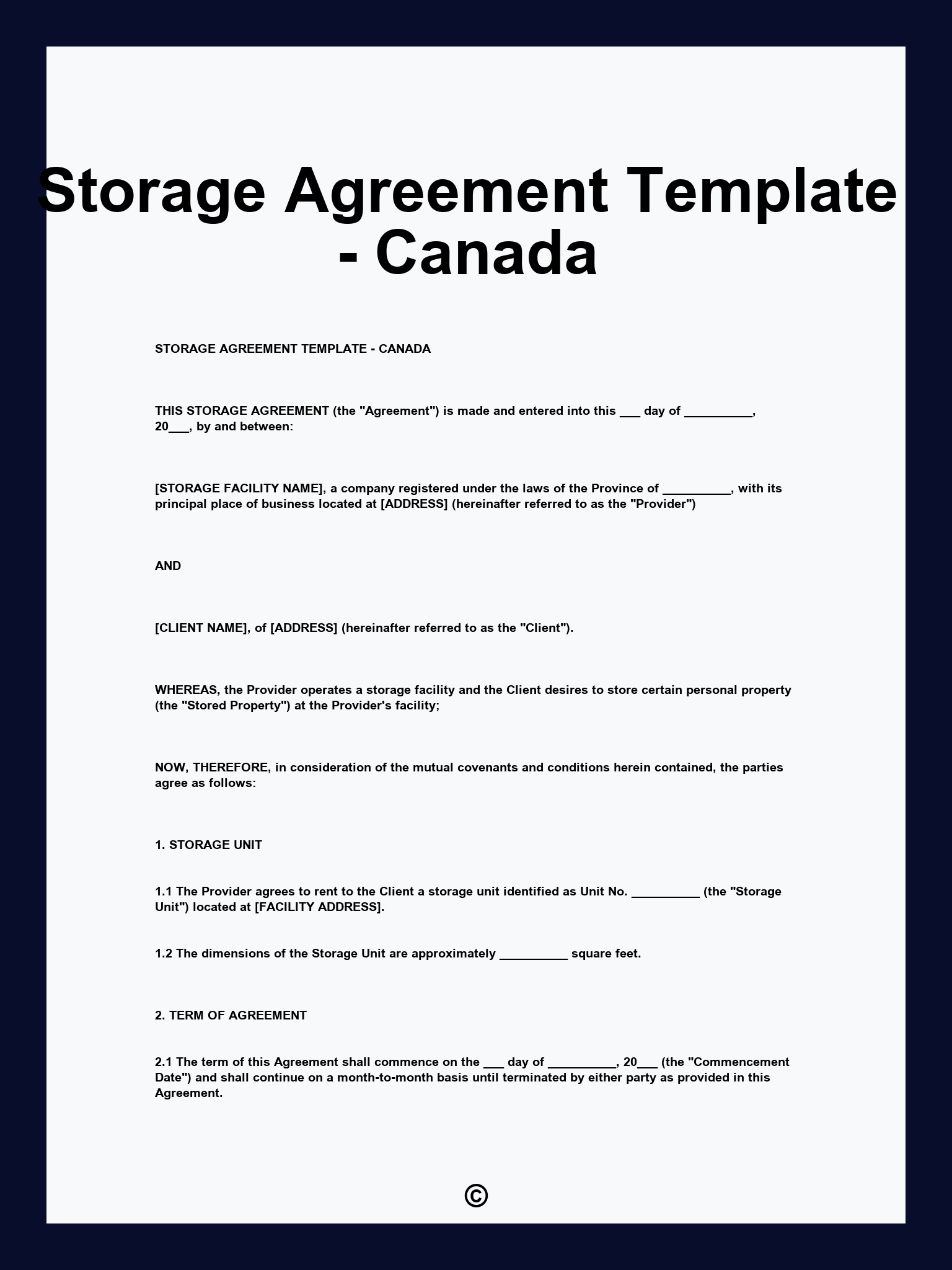 Storage Agreement Template - Canada