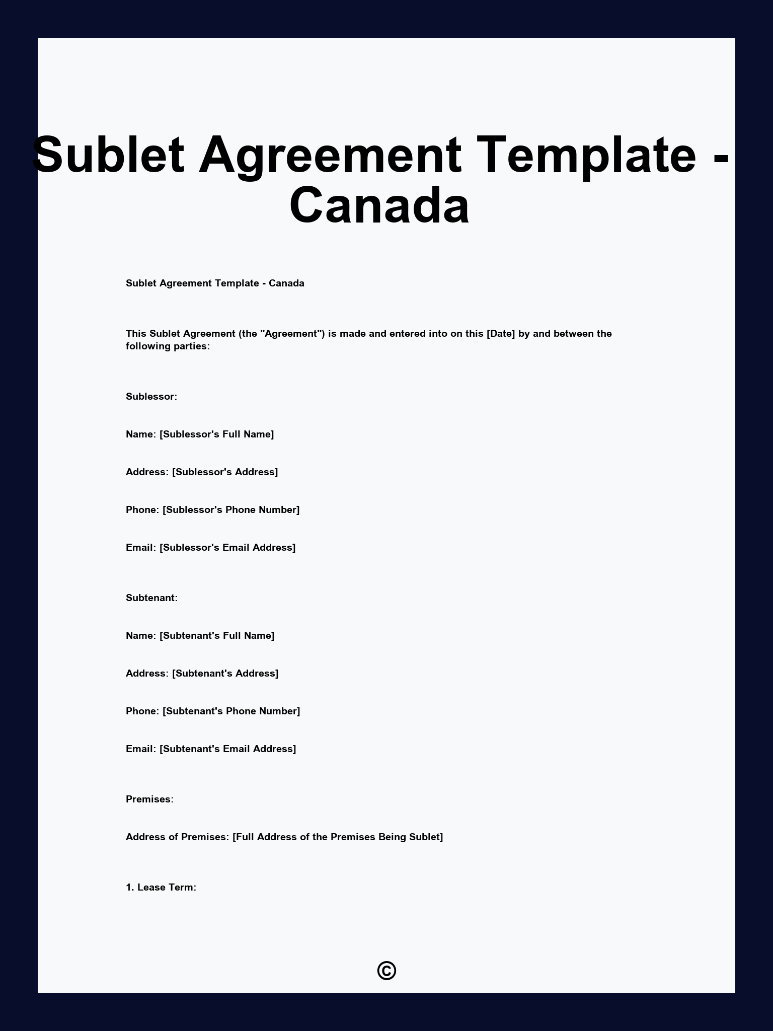 Sublet Agreement Template - Canada