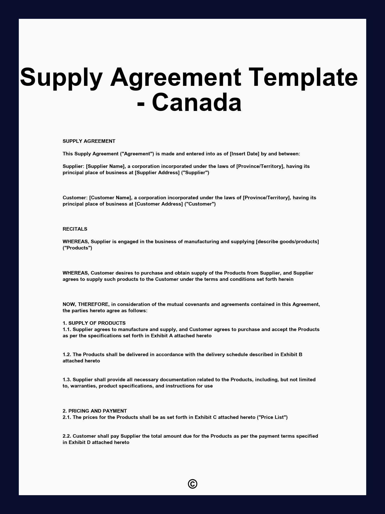 Supply Agreement Template - Canada