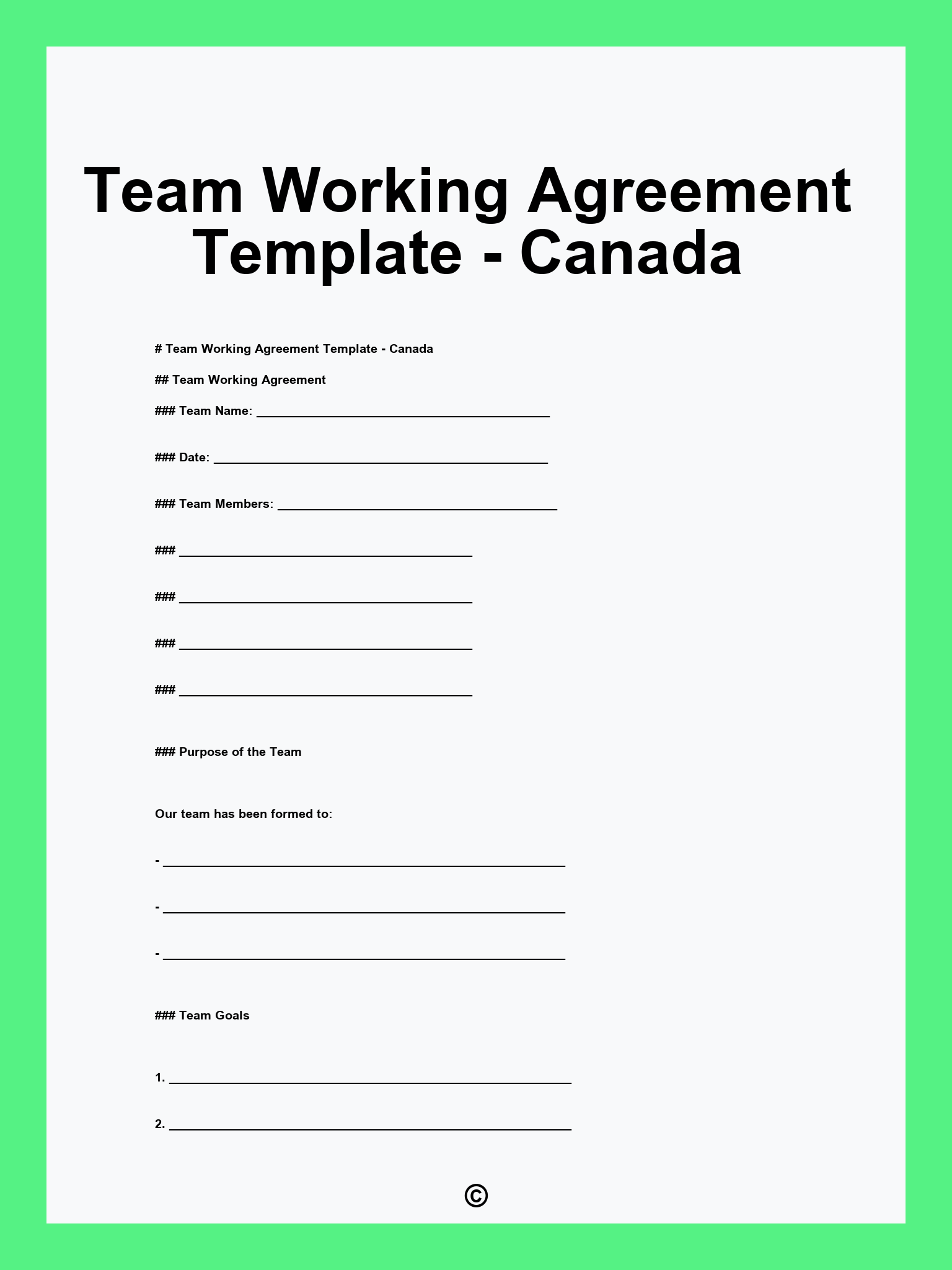 Team Working Agreement Template - Canada