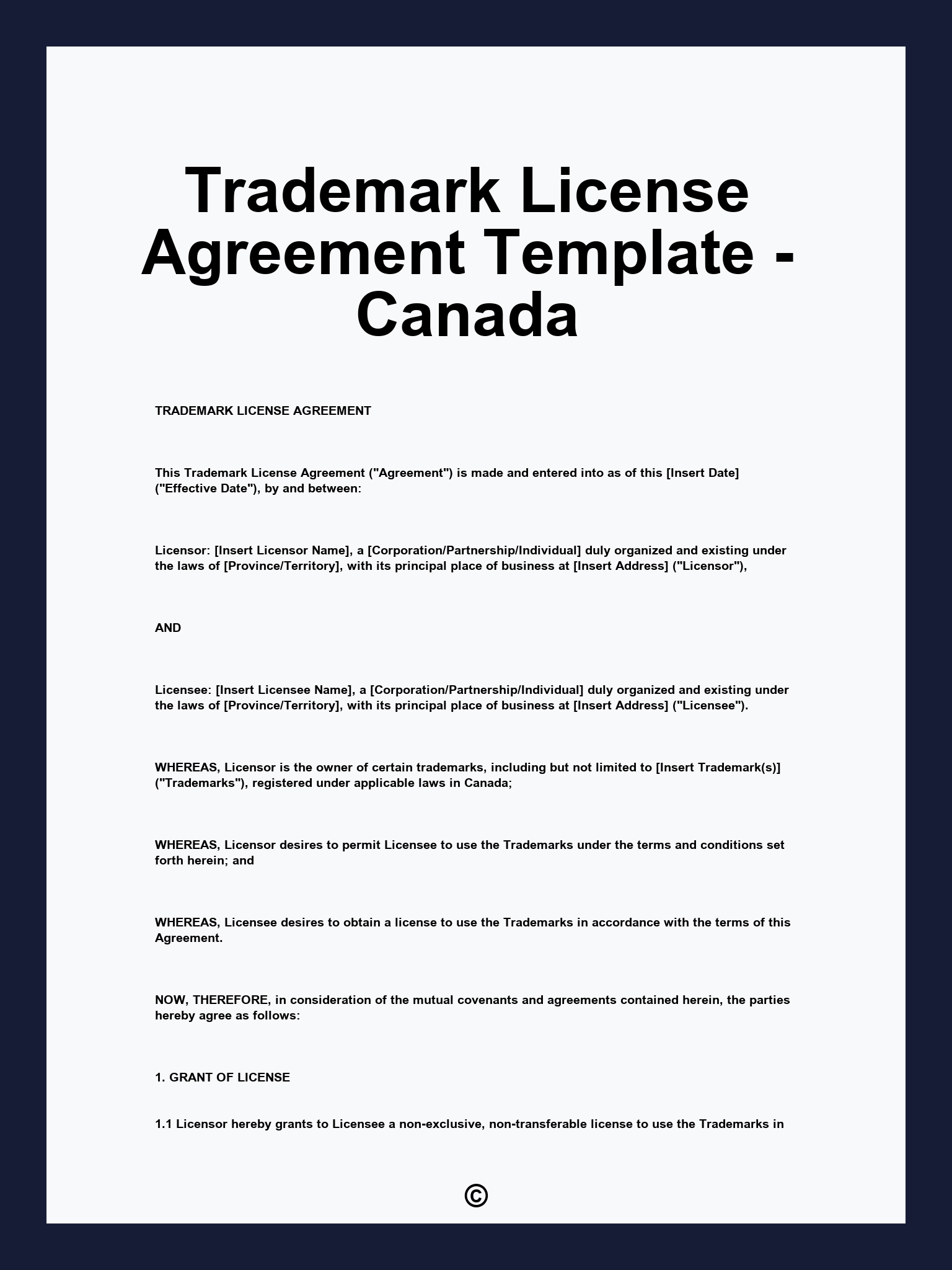 Trademark License Agreement Template - Canada