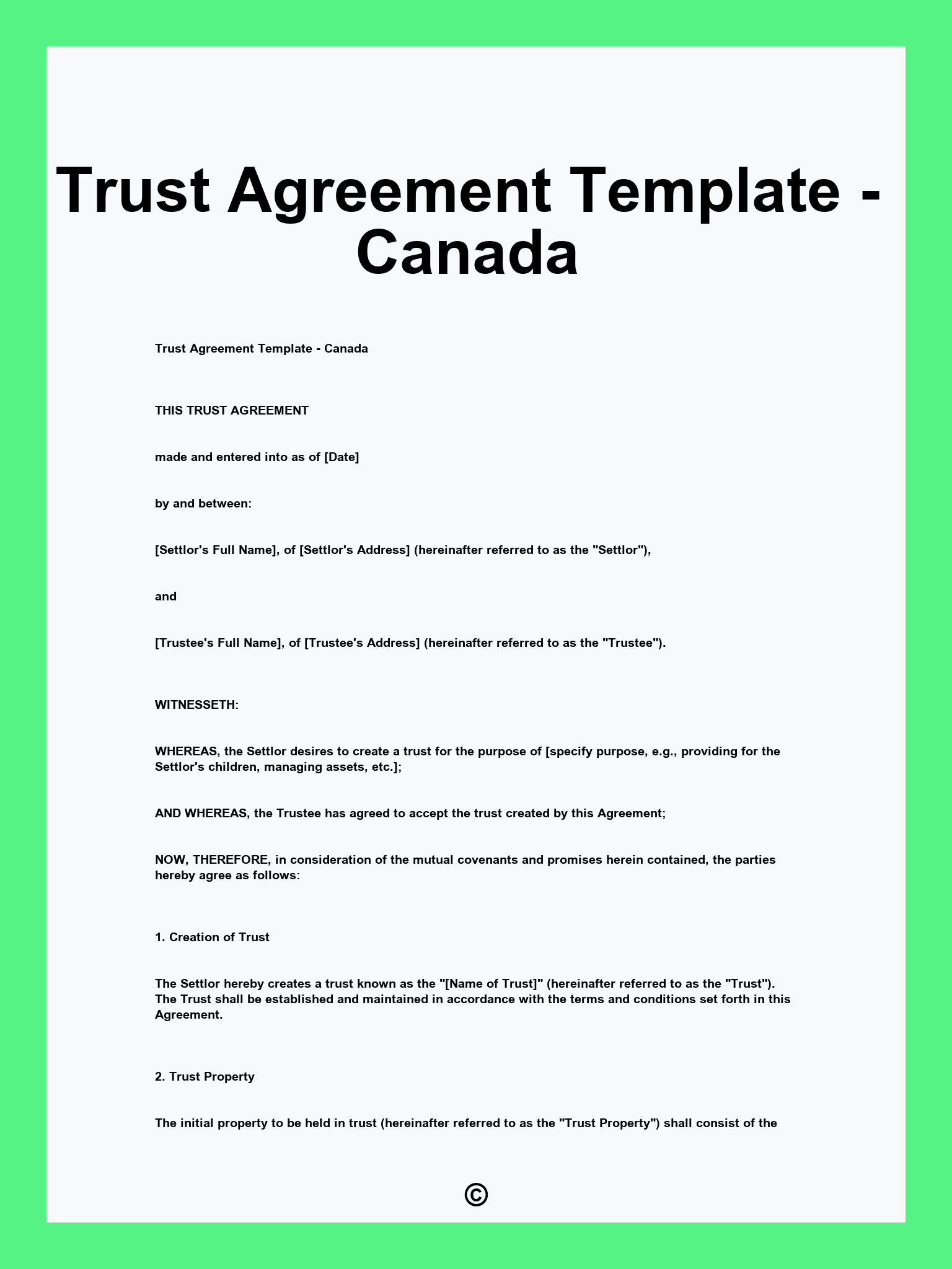 Trust Agreement Template - Canada
