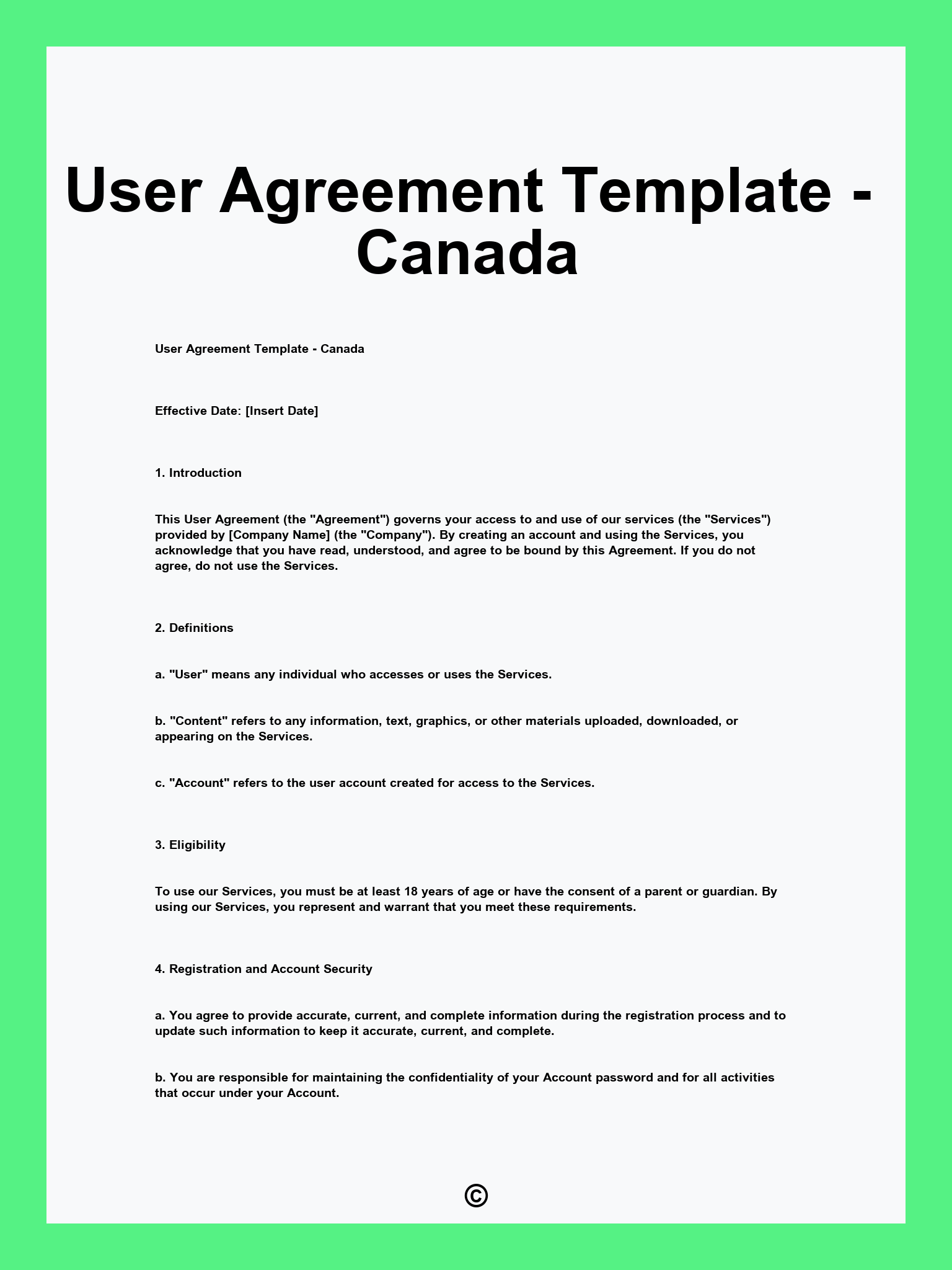 User Agreement Template - Canada