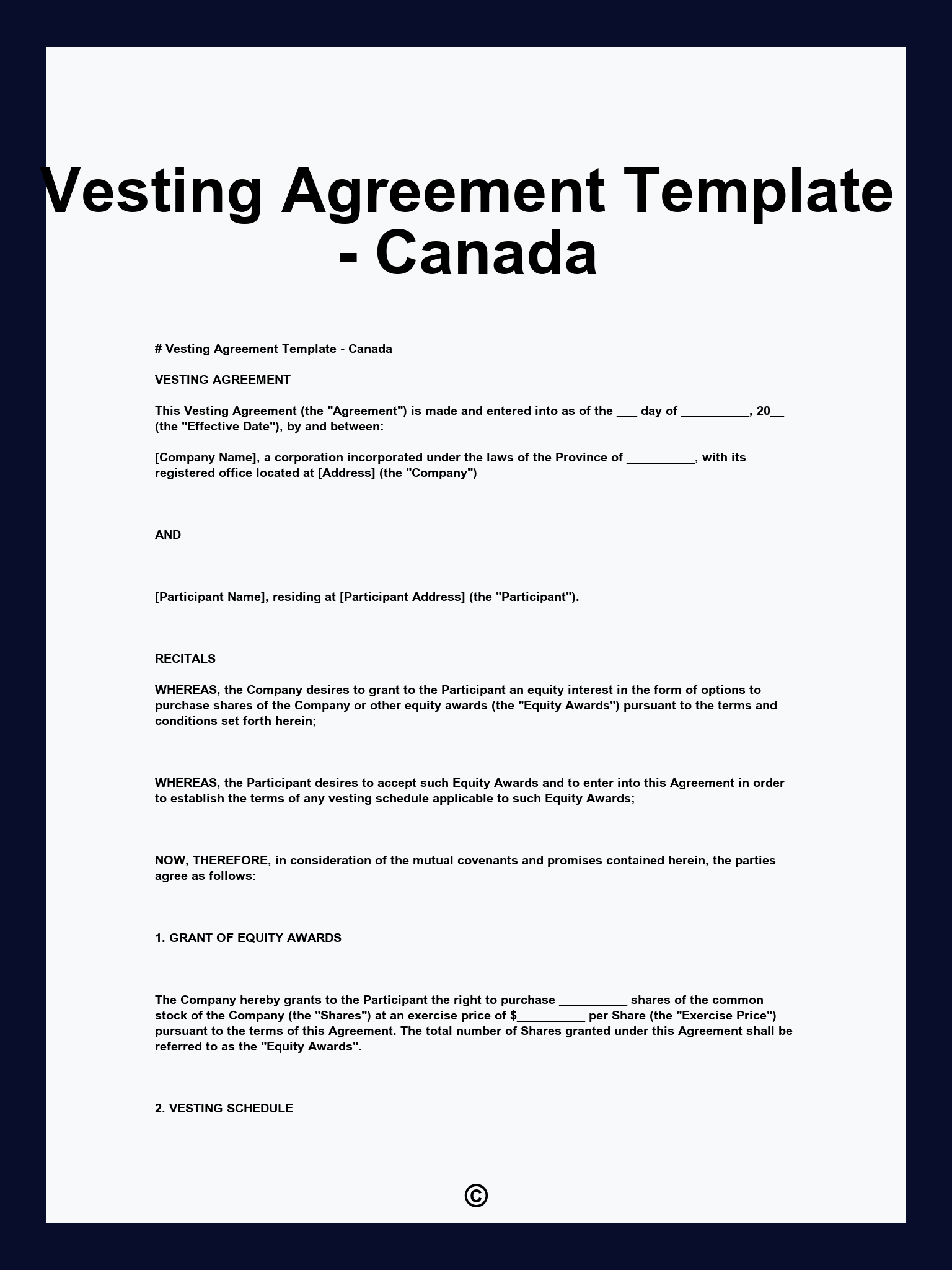 Vesting Agreement Template - Canada