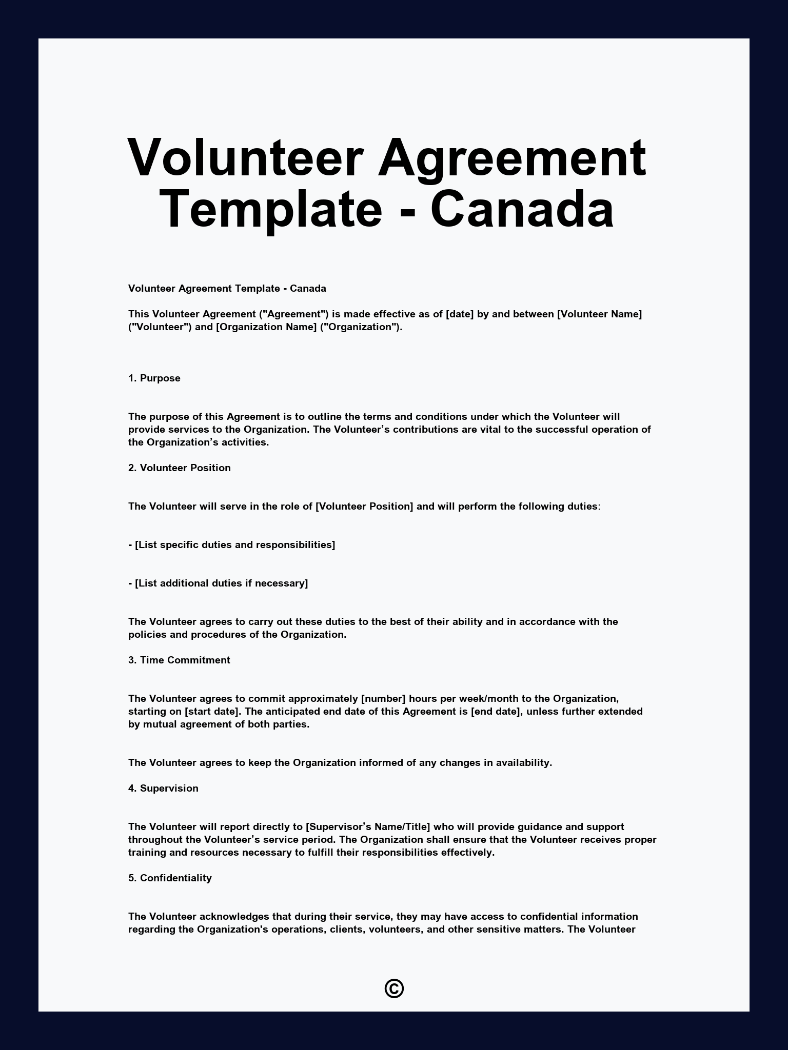 Volunteer Agreement Template - Canada