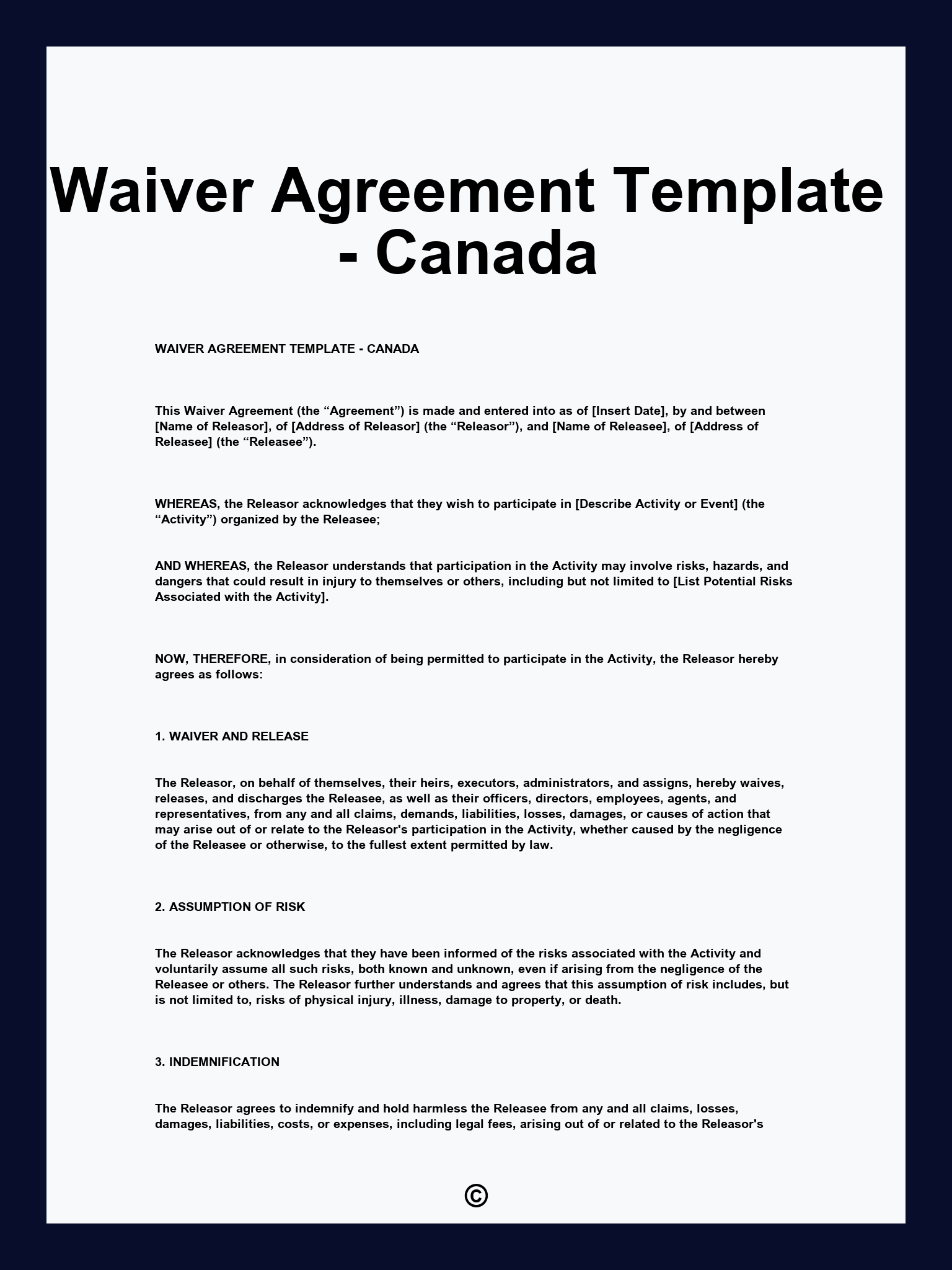 Waiver Agreement Template - Canada