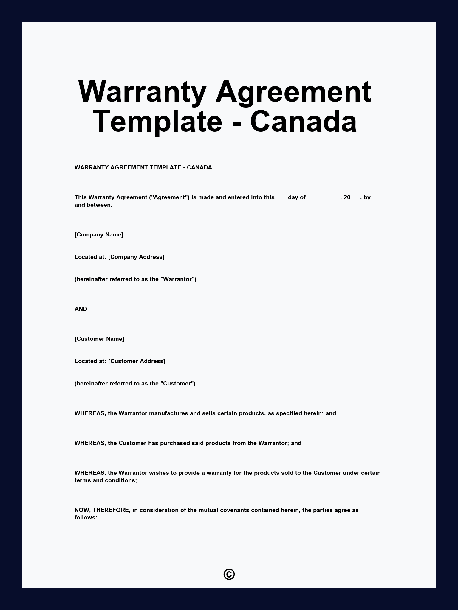 Warranty Agreement Template - Canada