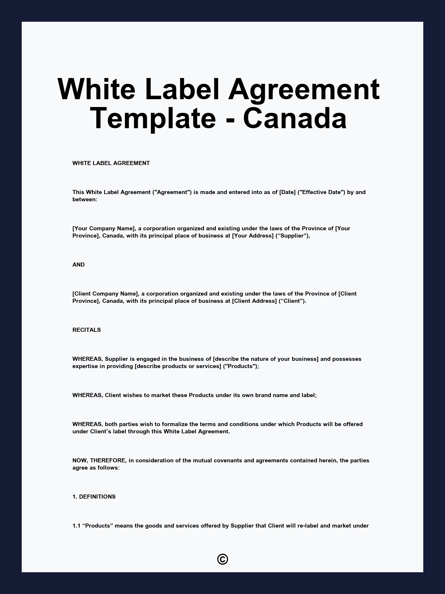 White Label Agreement Template - Canada